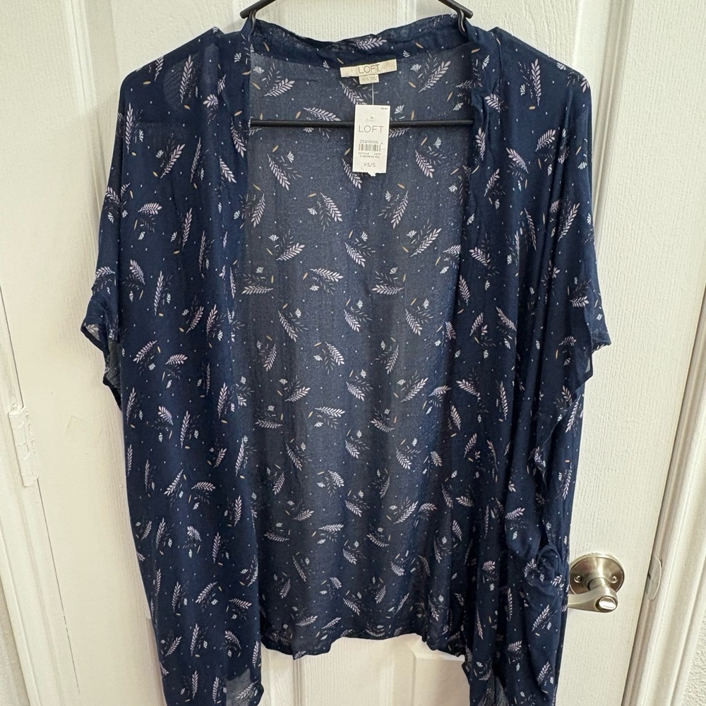LOFT Dark Blue Leaf Print Women's Blouse